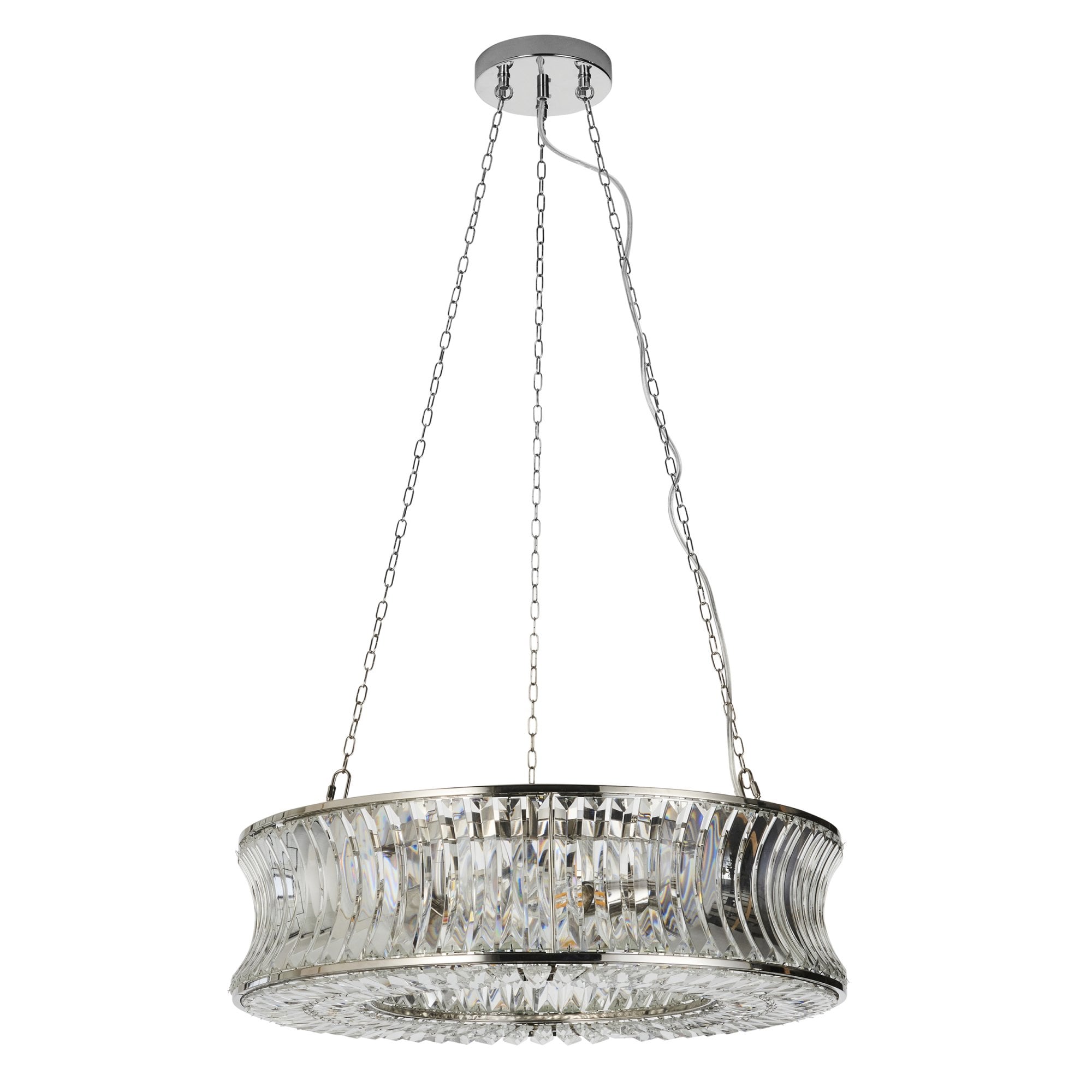 104528 Pendant 6 Light Bright Nickel Plate With Crystal And Clear Glass