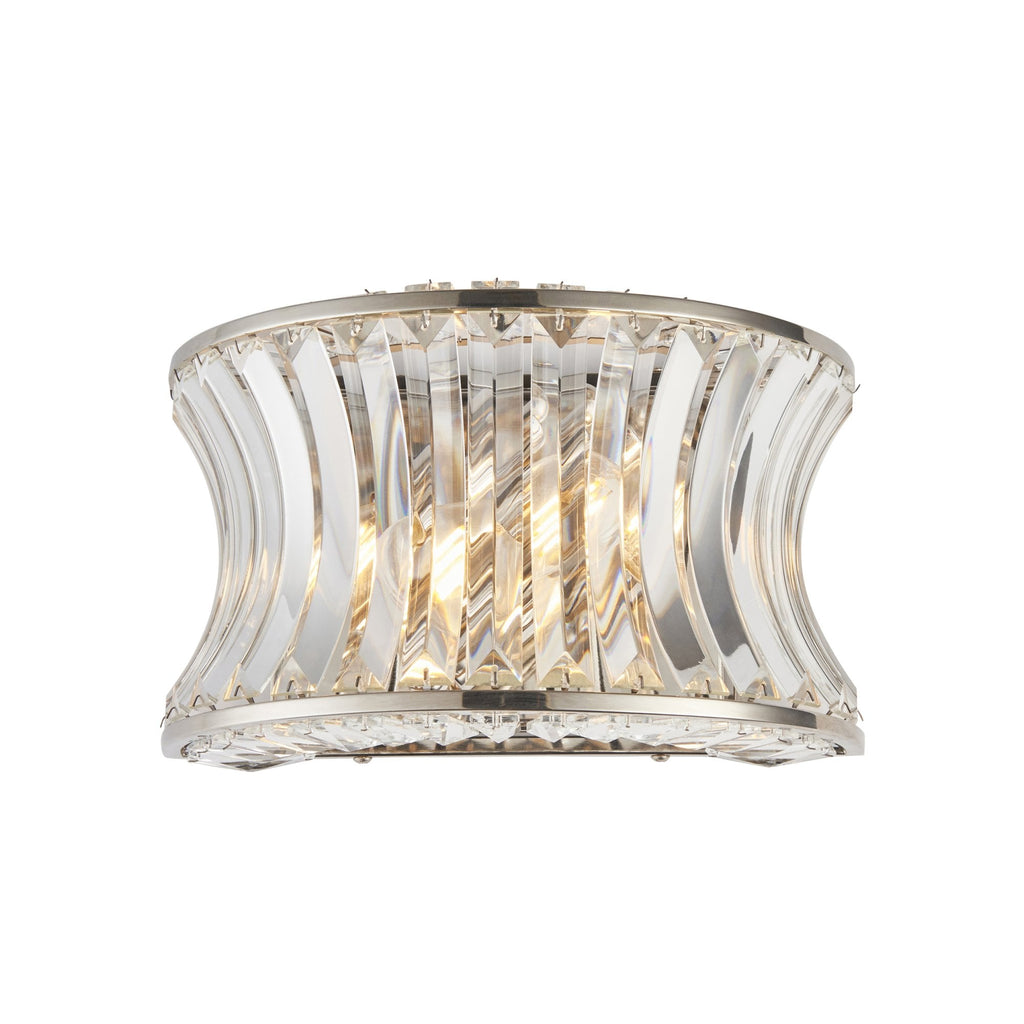 104529 Wall 2 Light Bright Nickel Plate With Crystal And Clear Glass