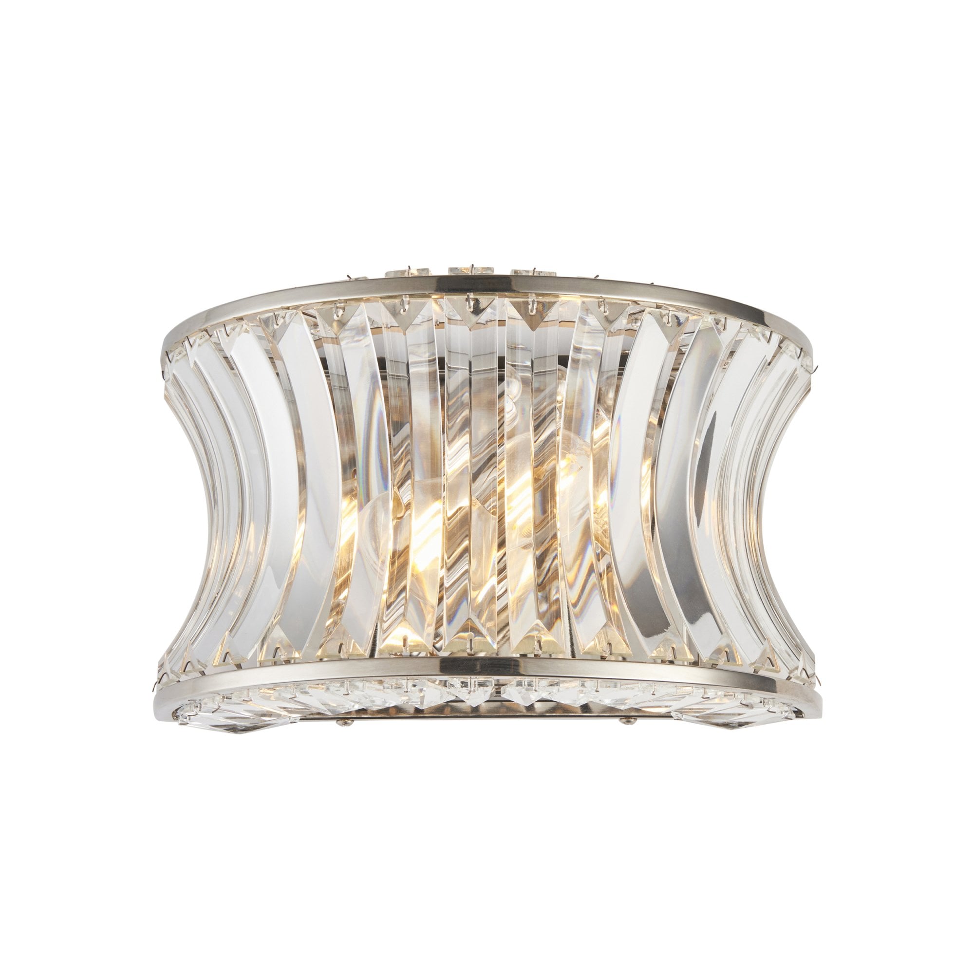 104529 Wall 2 Light Bright Nickel Plate With Crystal And Clear Glass