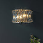 104529 Wall 2 Light Bright Nickel Plate With Crystal And Clear Glass
