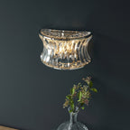 104529 Wall 2 Light Bright Nickel Plate With Crystal And Clear Glass