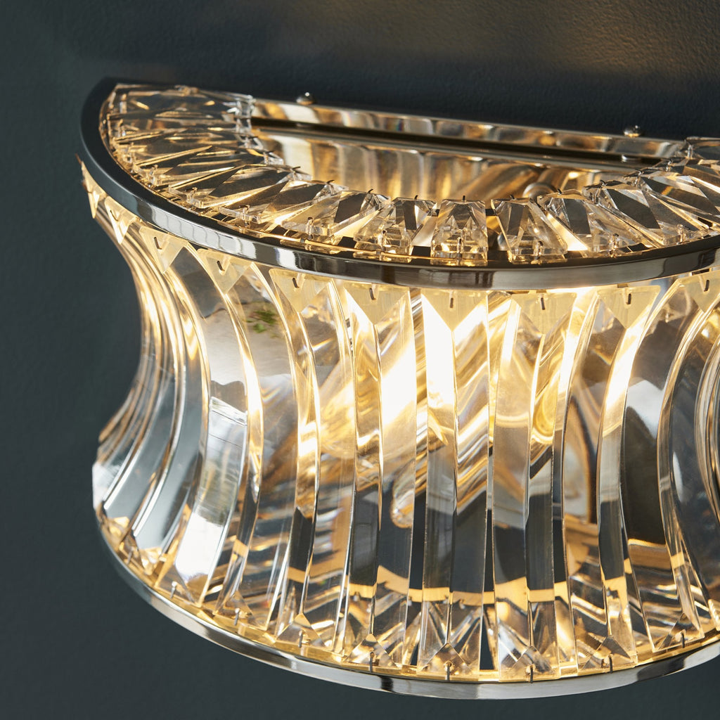 104529 Wall 2 Light Bright Nickel Plate With Crystal And Clear Glass