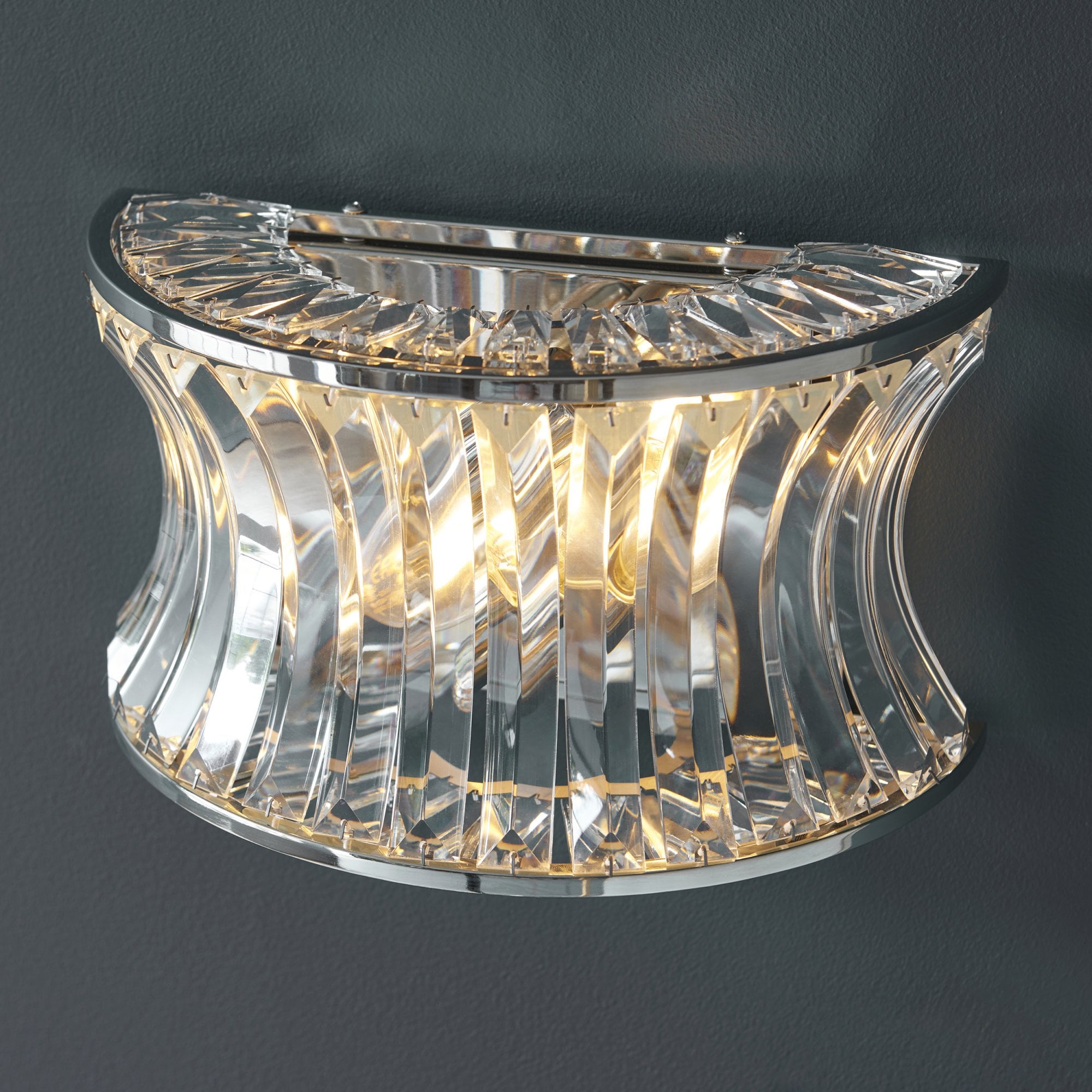 104529 Wall 2 Light Bright Nickel Plate With Crystal And Clear Glass
