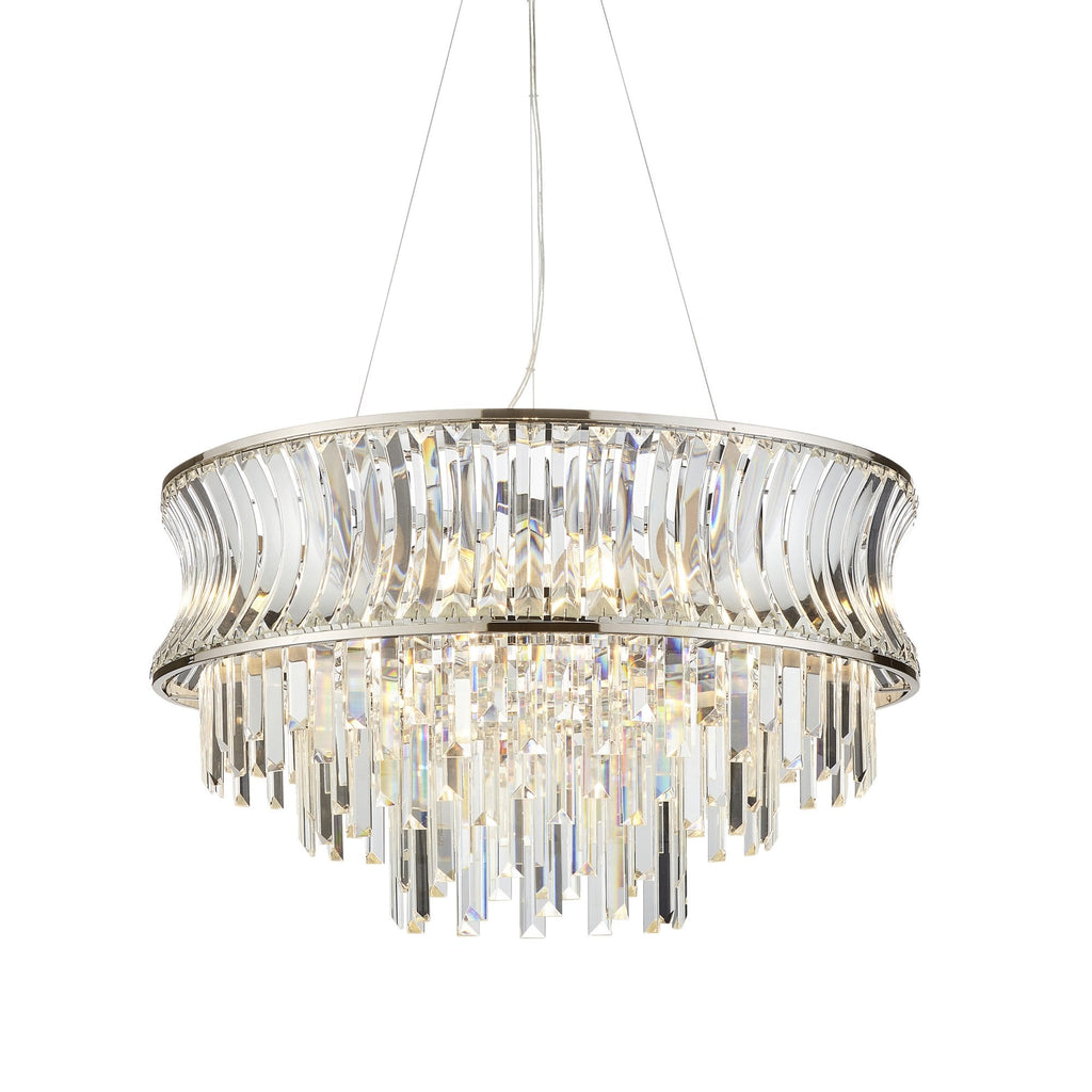 104530 Pendant 9 Light Bright Nickel Plate With Crystal And Clear Glass