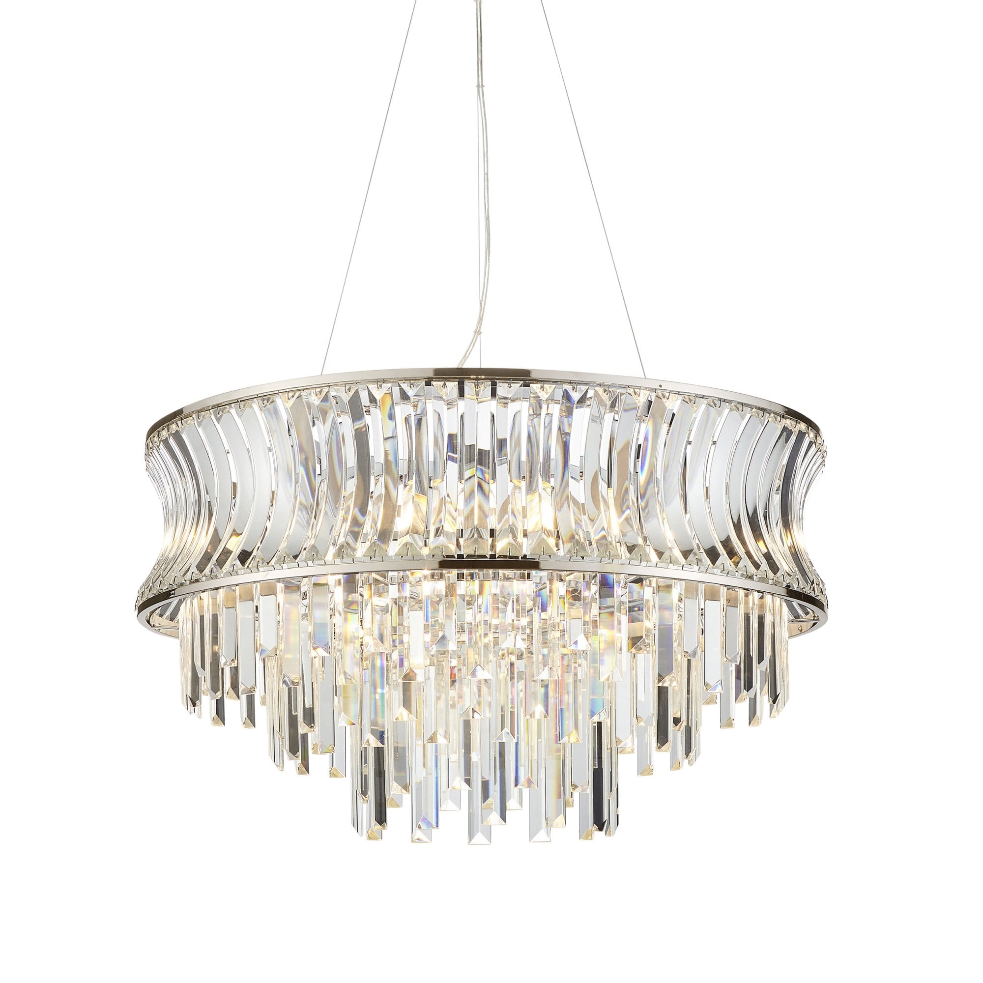 104530 Pendant 9 Light Bright Nickel Plate With Crystal And Clear Glass