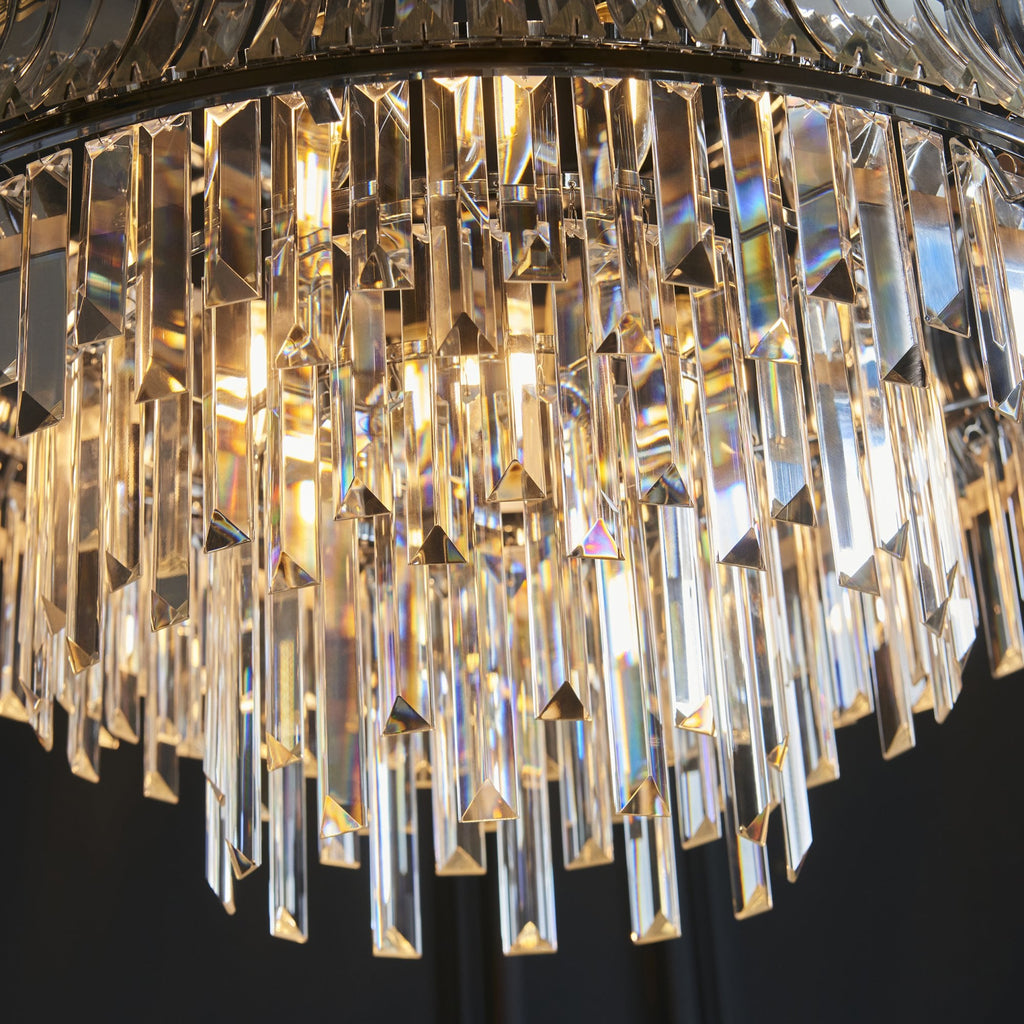 104530 Pendant 9 Light Bright Nickel Plate With Crystal And Clear Glass