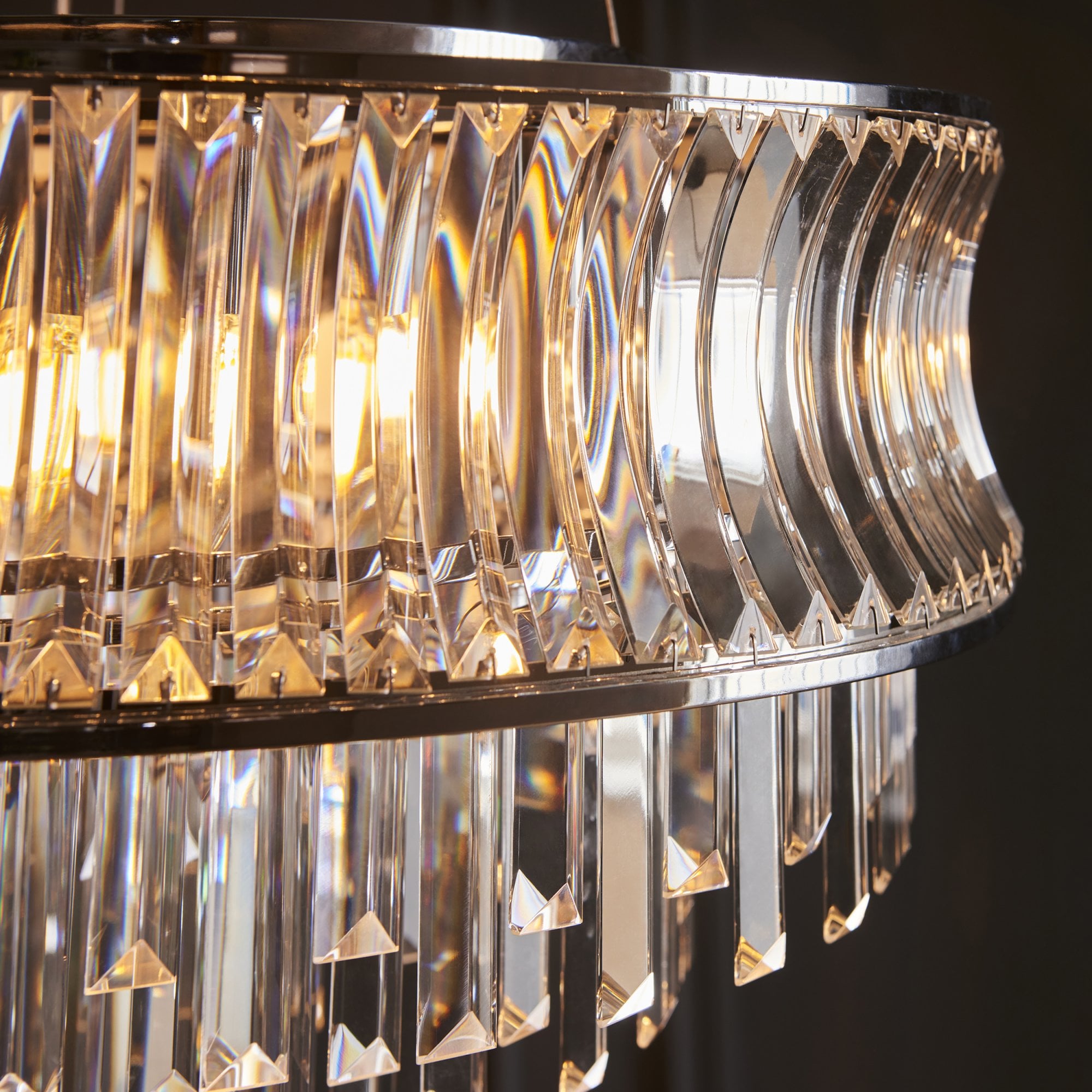 104530 Pendant 9 Light Bright Nickel Plate With Crystal And Clear Glass