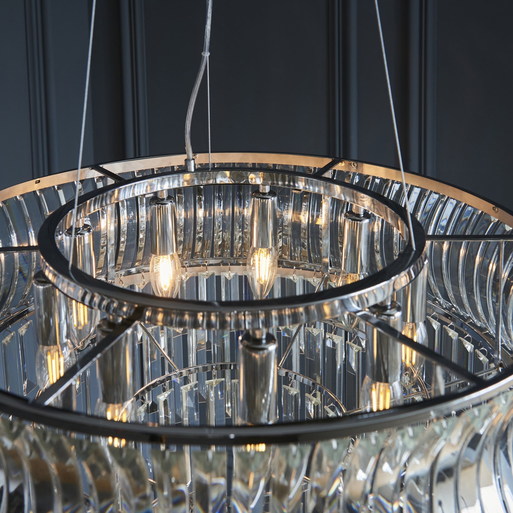 104530 Pendant 9 Light Bright Nickel Plate With Crystal And Clear Glass