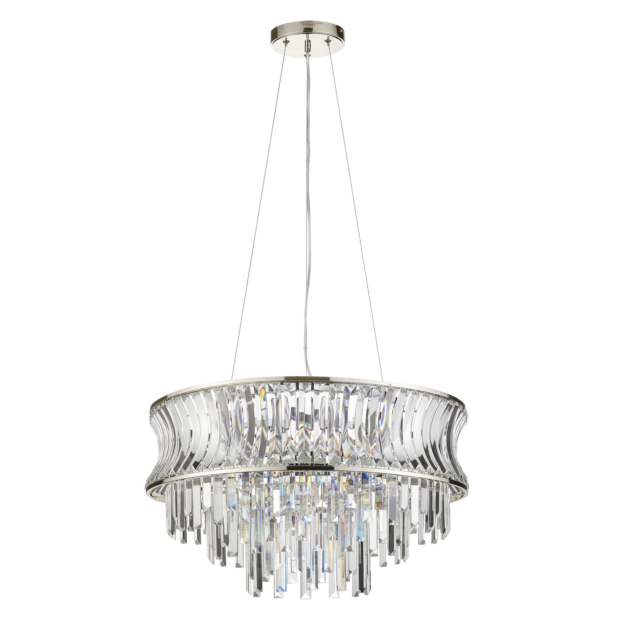 104530 Pendant 9 Light Bright Nickel Plate With Crystal And Clear Glass