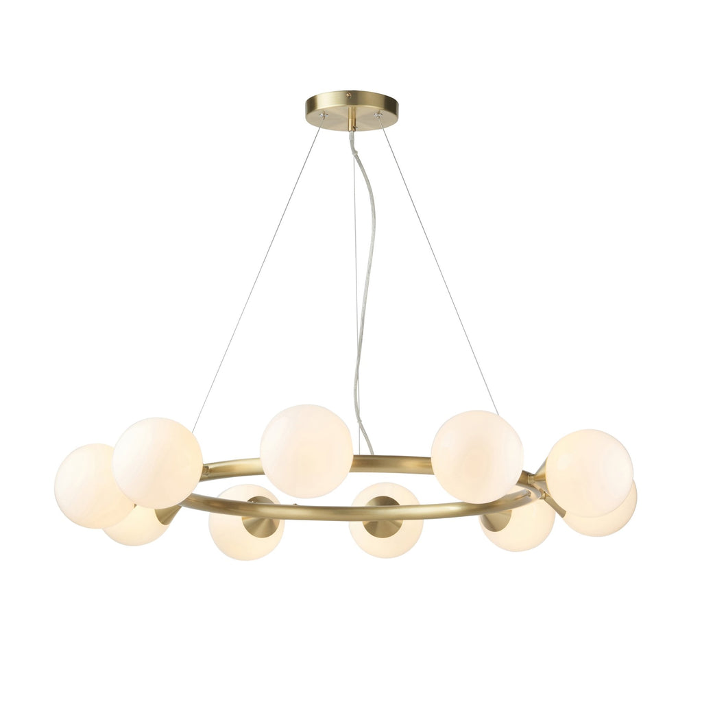 106008 Pendant 10 Light Satin Brass Plate And Gloss White Glass