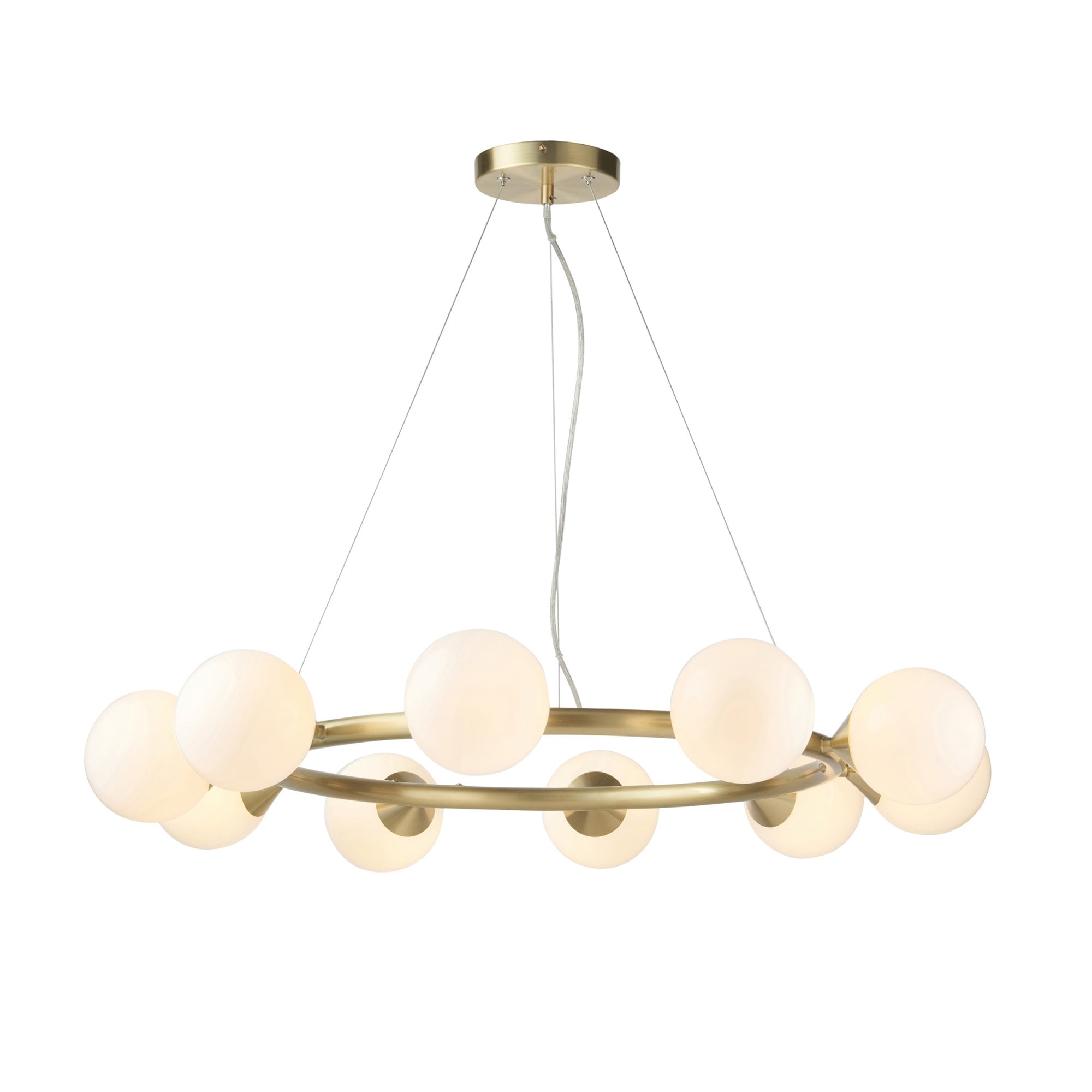 106008 Pendant 10 Light Satin Brass Plate And Gloss White Glass