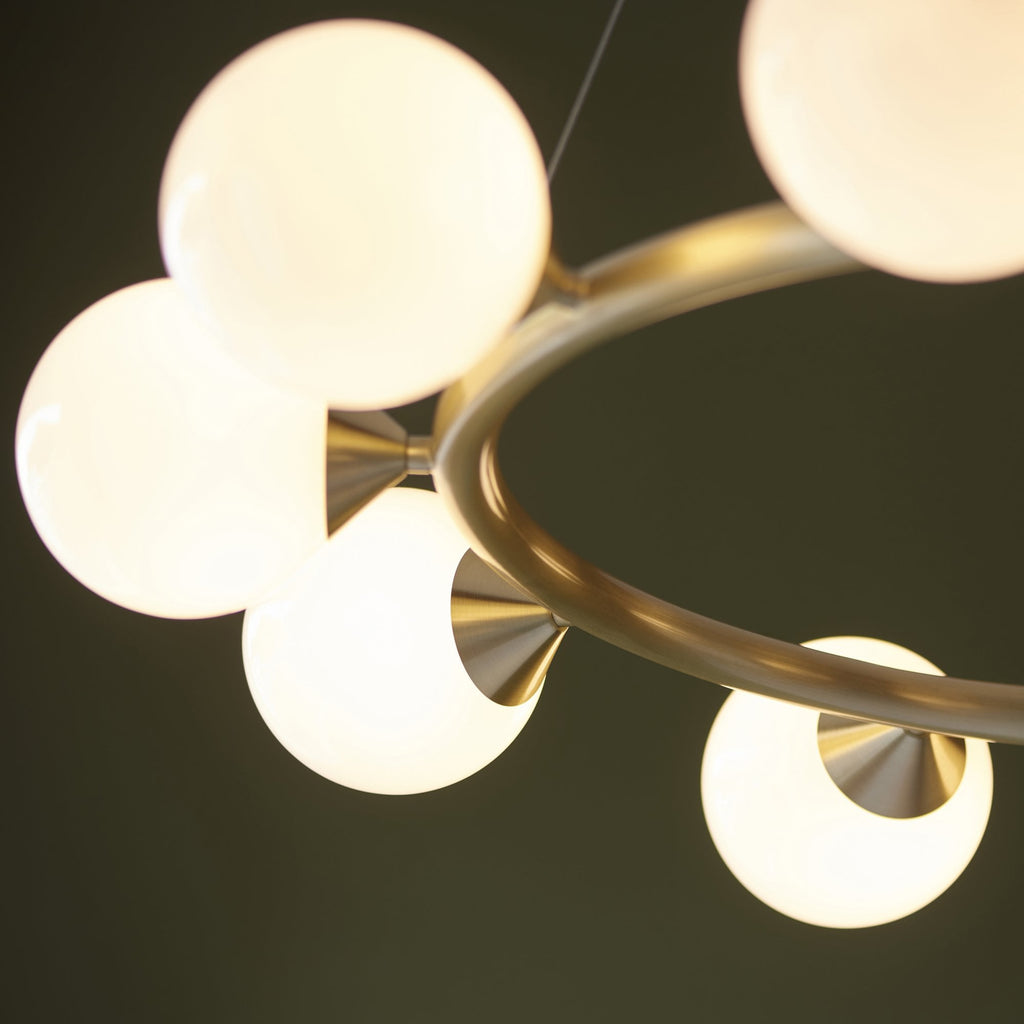 106008 Pendant 10 Light Satin Brass Plate And Gloss White Glass