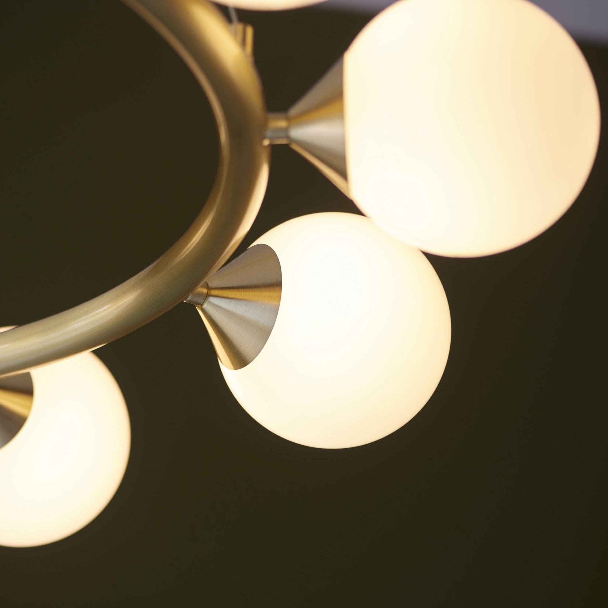 106008 Pendant 10 Light Satin Brass Plate And Gloss White Glass