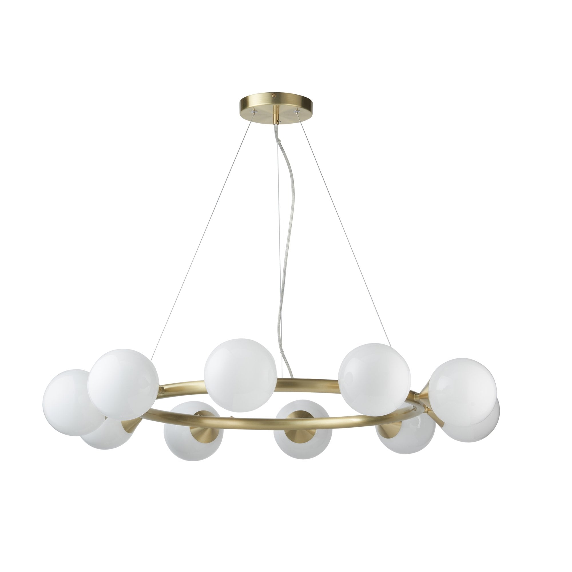 106008 Pendant 10 Light Satin Brass Plate And Gloss White Glass
