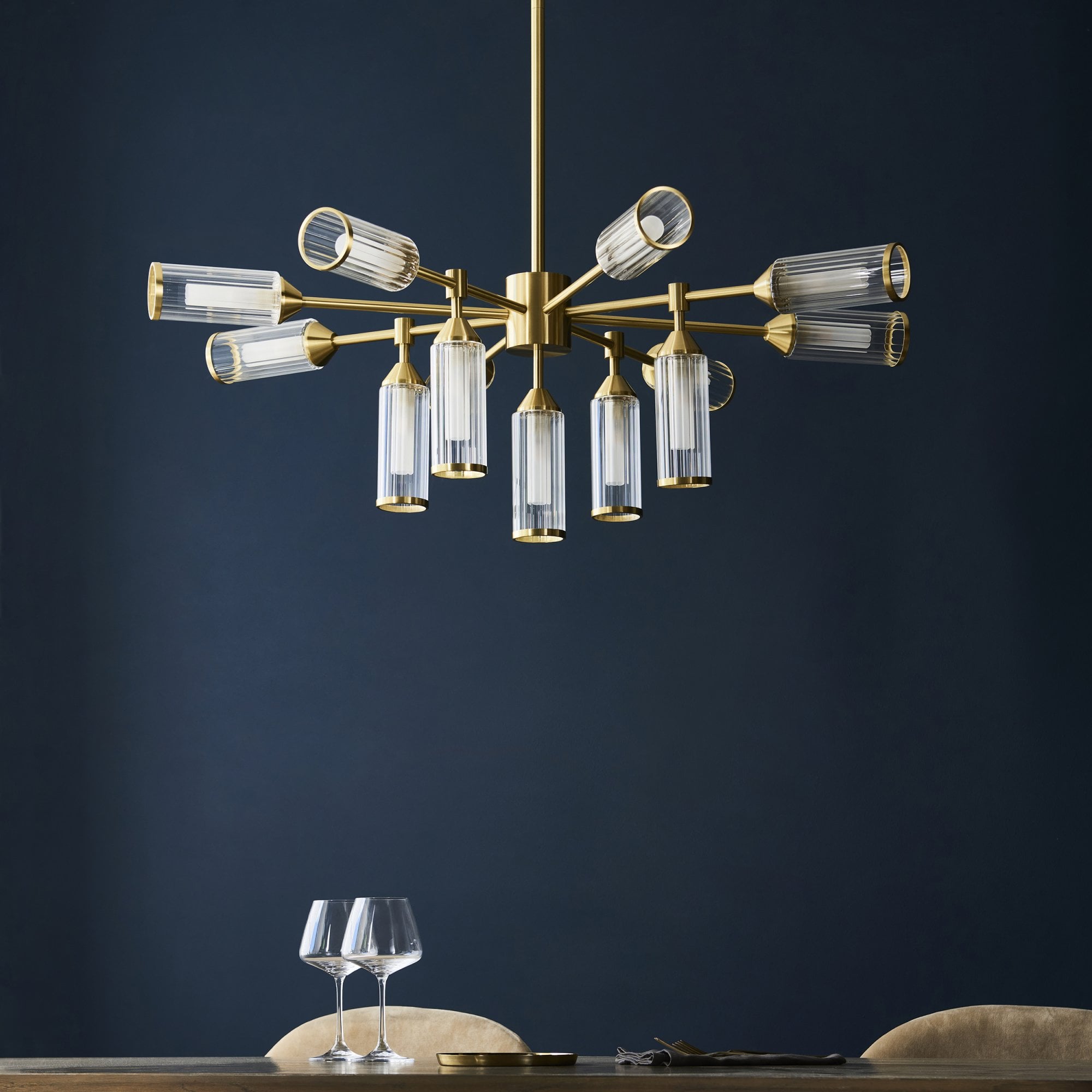 106256 Pendant 13 Light Satin Brass Plate With Clear And Frosted Glass
