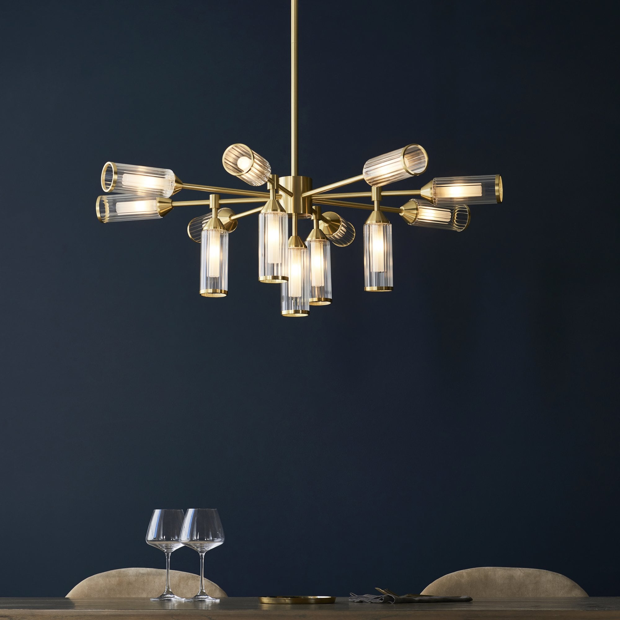 106256 Pendant 13 Light Satin Brass Plate With Clear And Frosted Glass