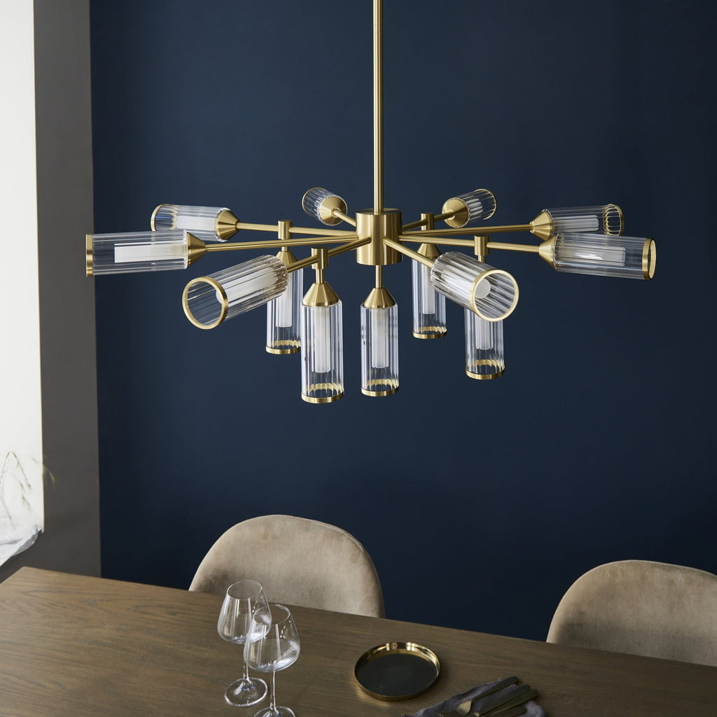 106256 Pendant 13 Light Satin Brass Plate With Clear And Frosted Glass