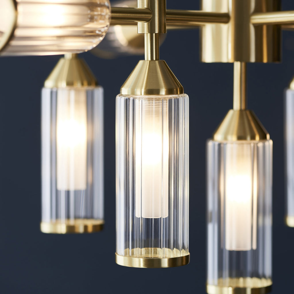 106256 Pendant 13 Light Satin Brass Plate With Clear And Frosted Glass