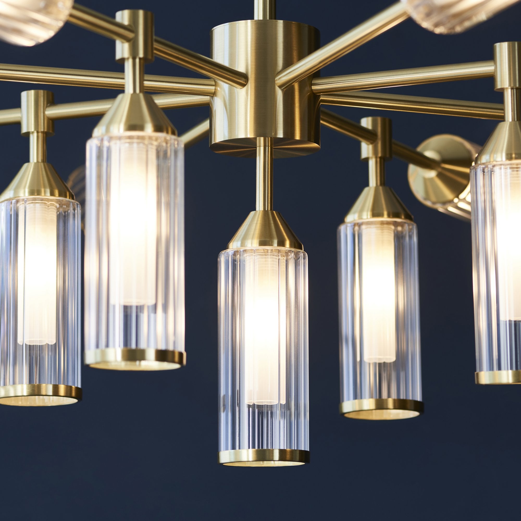 106256 Pendant 13 Light Satin Brass Plate With Clear And Frosted Glass