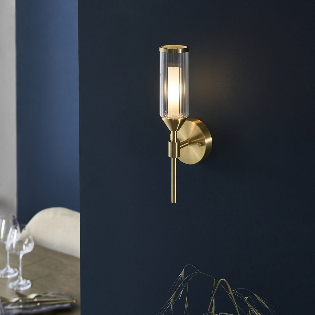 106258 Wall 1 Light Satin Brass Plate With Clear And Frosted Glass
