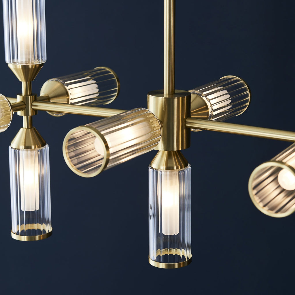 106259 Pendant 13 Light Satin Brass Plate With Clear And Frosted Glass