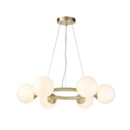 106390 Pendant 6 Light Satin Brass Plate And Gloss White Glass