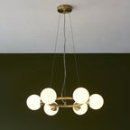 106390 Pendant 6 Light Satin Brass Plate And Gloss White Glass