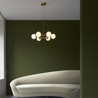 106390 Pendant 6 Light Satin Brass Plate And Gloss White Glass
