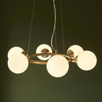 106390 Pendant 6 Light Satin Brass Plate And Gloss White Glass