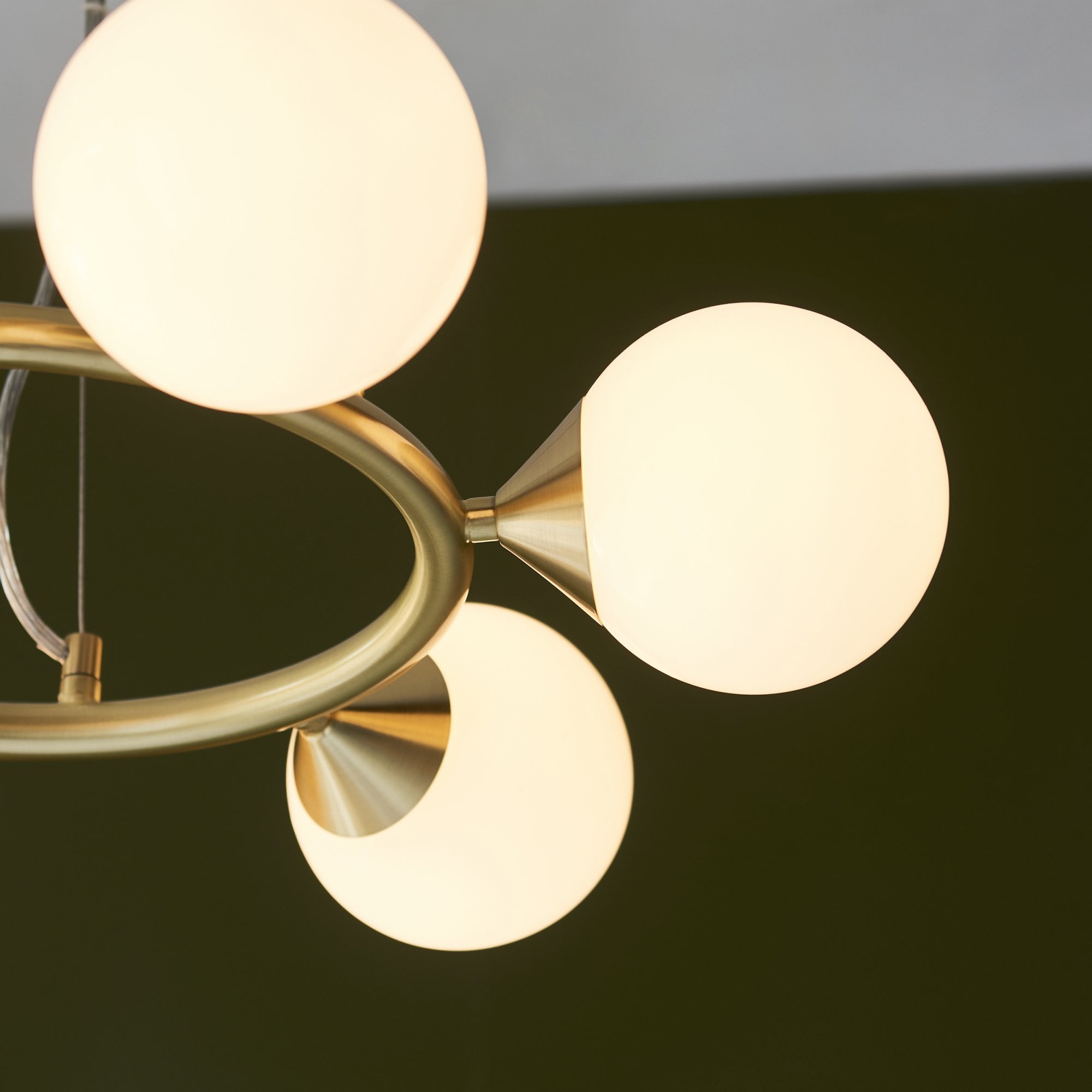 106390 Pendant 6 Light Satin Brass Plate And Gloss White Glass