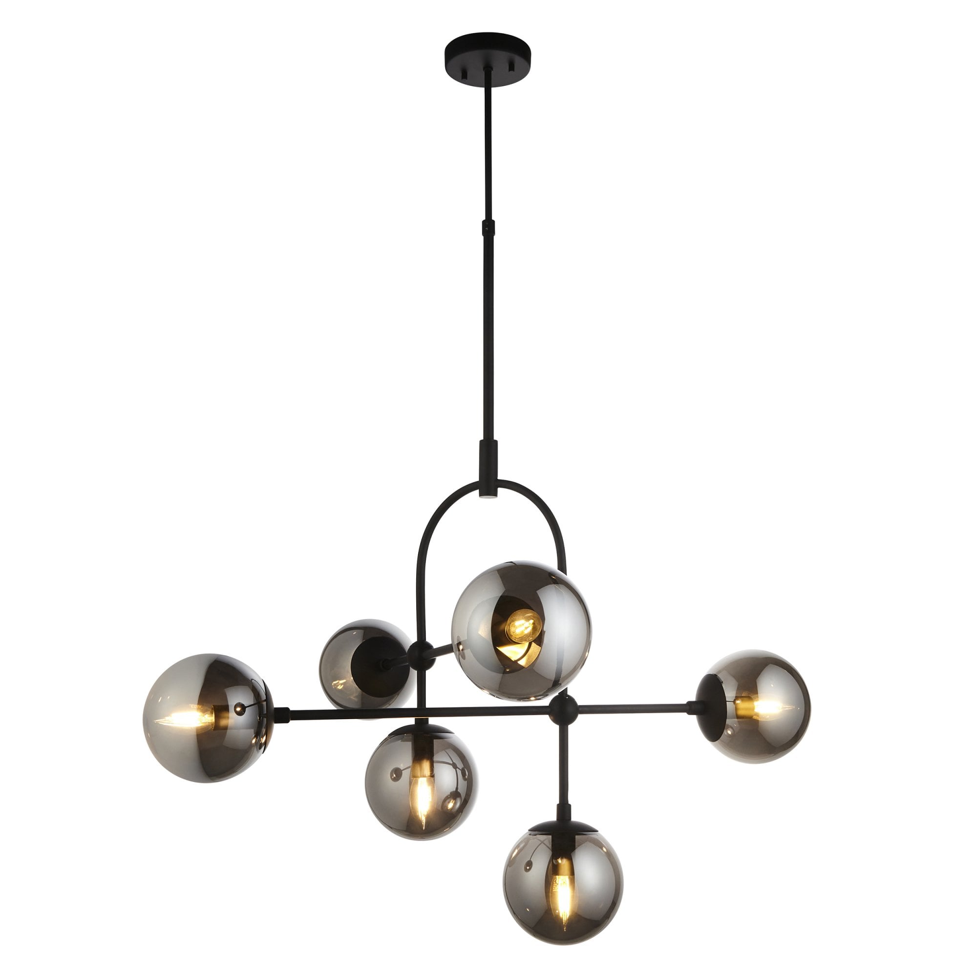 106661 Semi Flush Ceiling 6 Light Matt Black And Smoked Mirror Glass