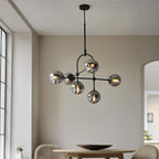 106661 Semi Flush Ceiling 6 Light Matt Black And Smoked Mirror Glass