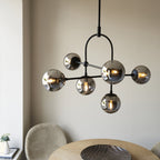 106661 Semi Flush Ceiling 6 Light Matt Black And Smoked Mirror Glass