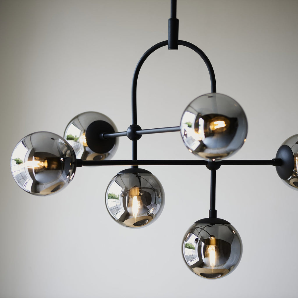 106661 Semi Flush Ceiling 6 Light Matt Black And Smoked Mirror Glass
