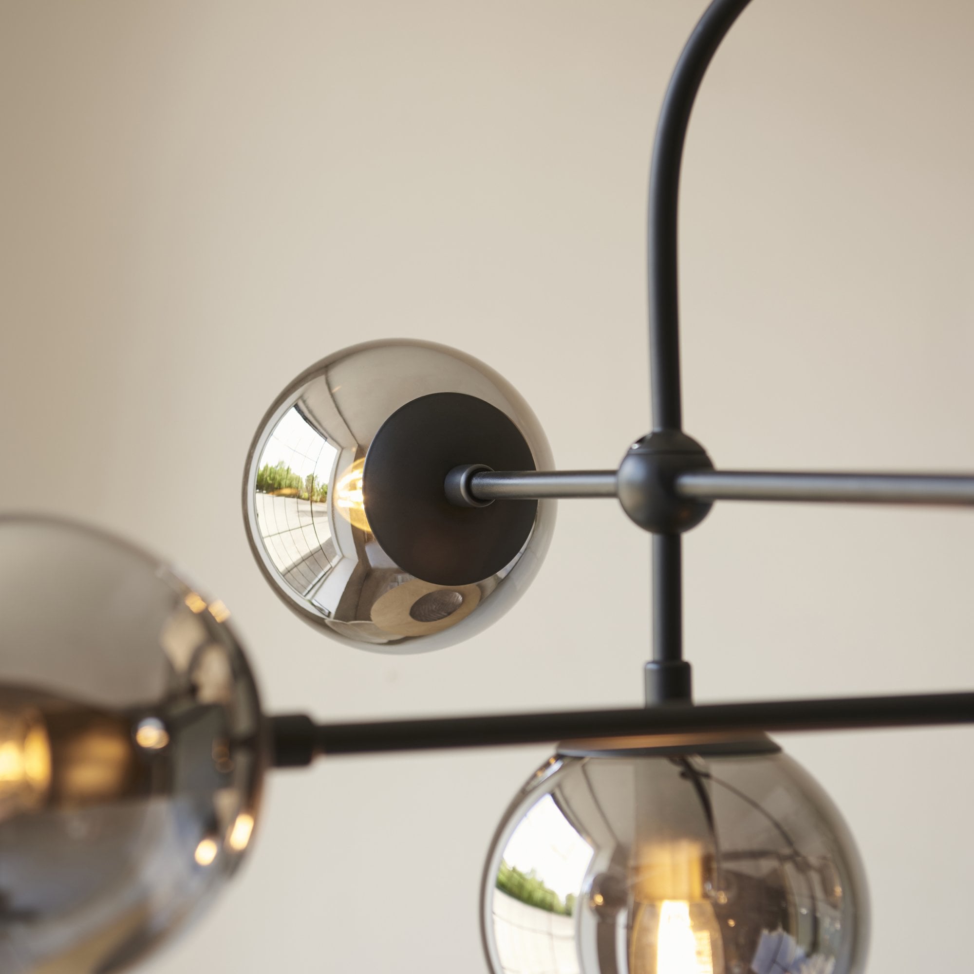 106661 Semi Flush Ceiling 6 Light Matt Black And Smoked Mirror Glass