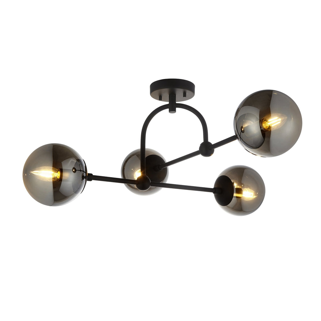106662 Semi Flush Ceiling 4 Light Matt Black And Smoked Mirror Glass