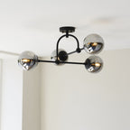 106662 Semi Flush Ceiling 4 Light Matt Black And Smoked Mirror Glass