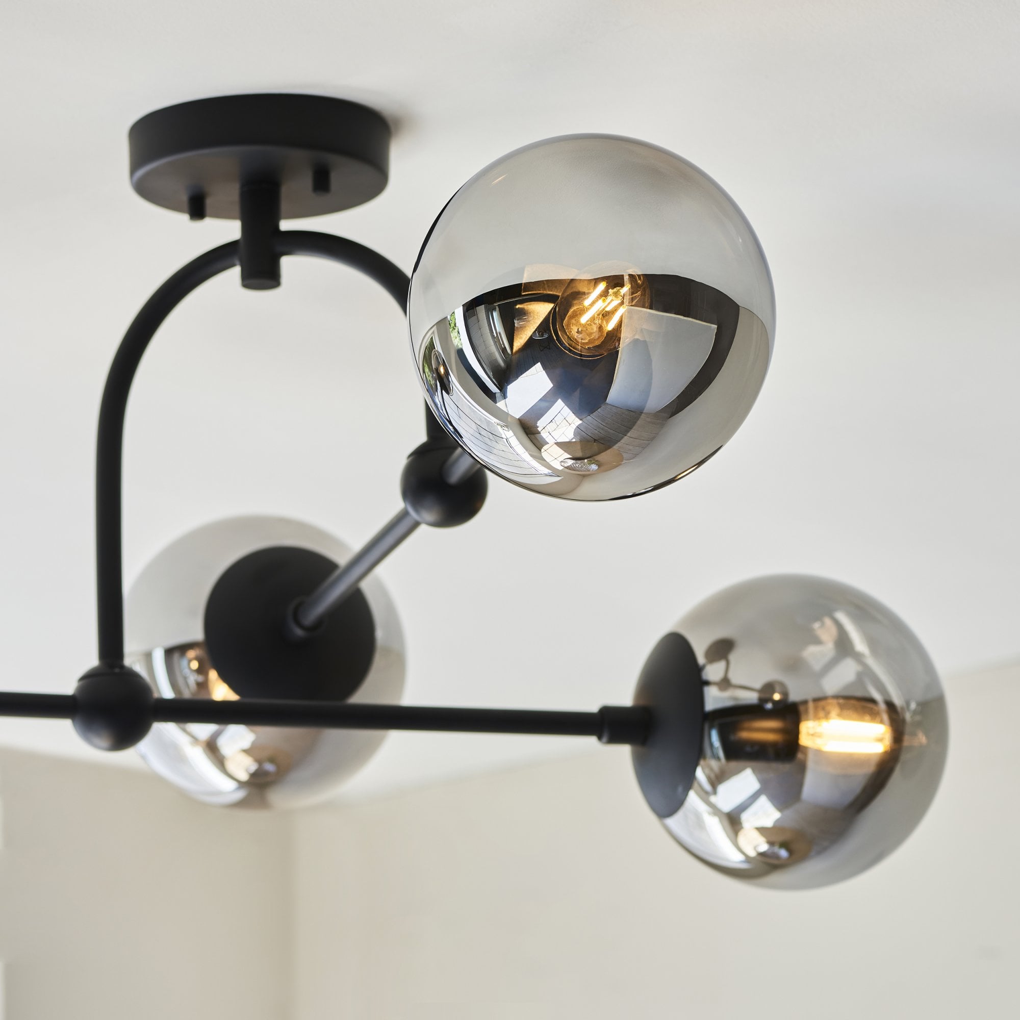 106662 Semi Flush Ceiling 4 Light Matt Black And Smoked Mirror Glass