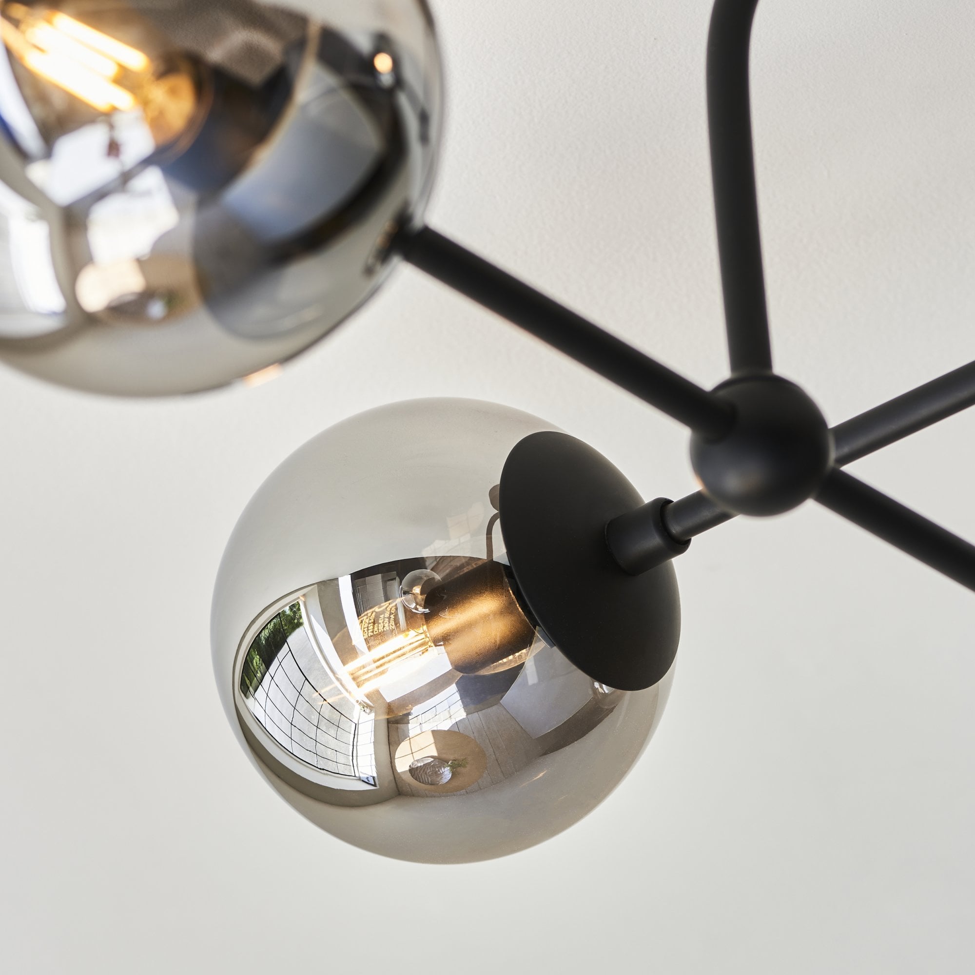 106662 Semi Flush Ceiling 4 Light Matt Black And Smoked Mirror Glass