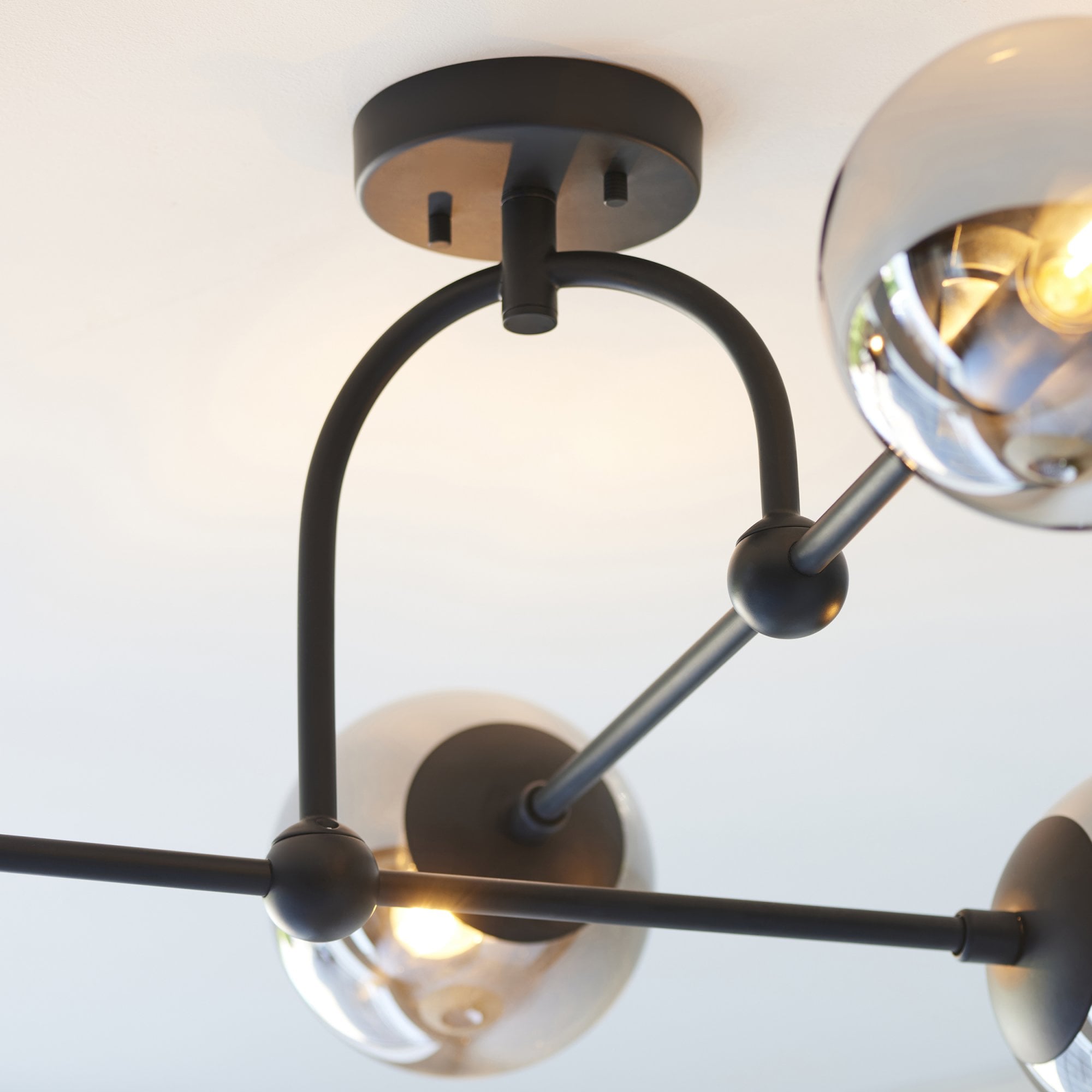 106662 Semi Flush Ceiling 4 Light Matt Black And Smoked Mirror Glass