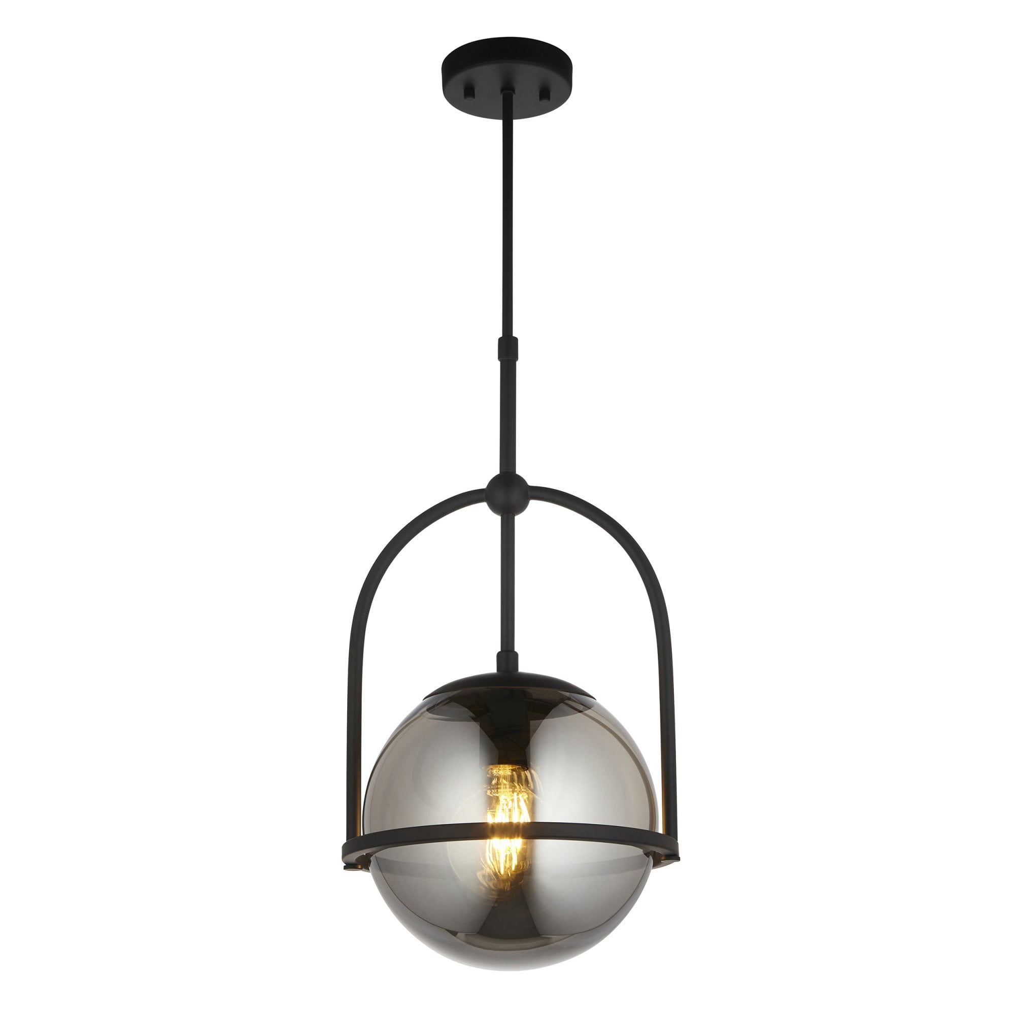 106663 Pendant 1 Light Matt Black And Smoked Mirror Glass