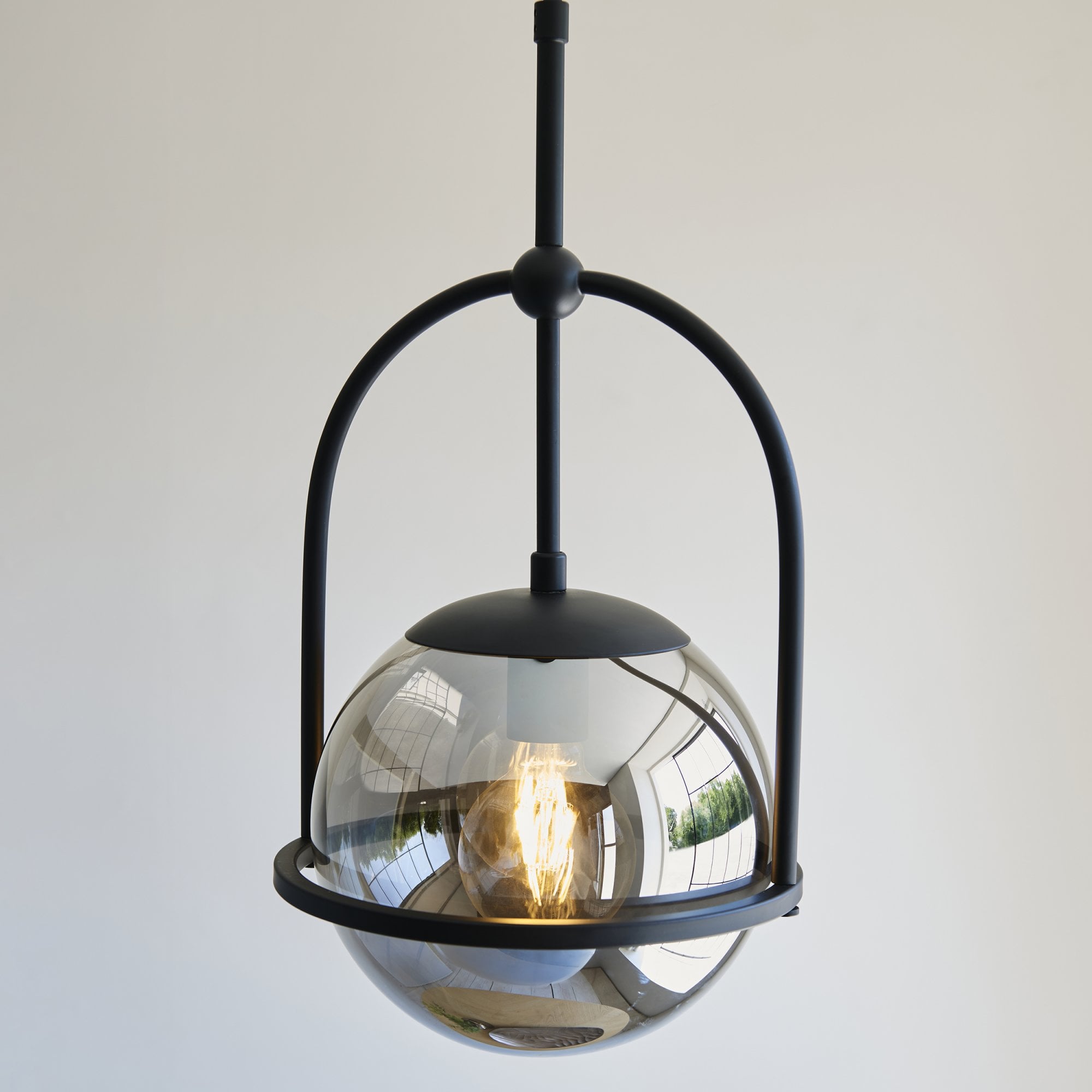 106663 Pendant 1 Light Matt Black And Smoked Mirror Glass