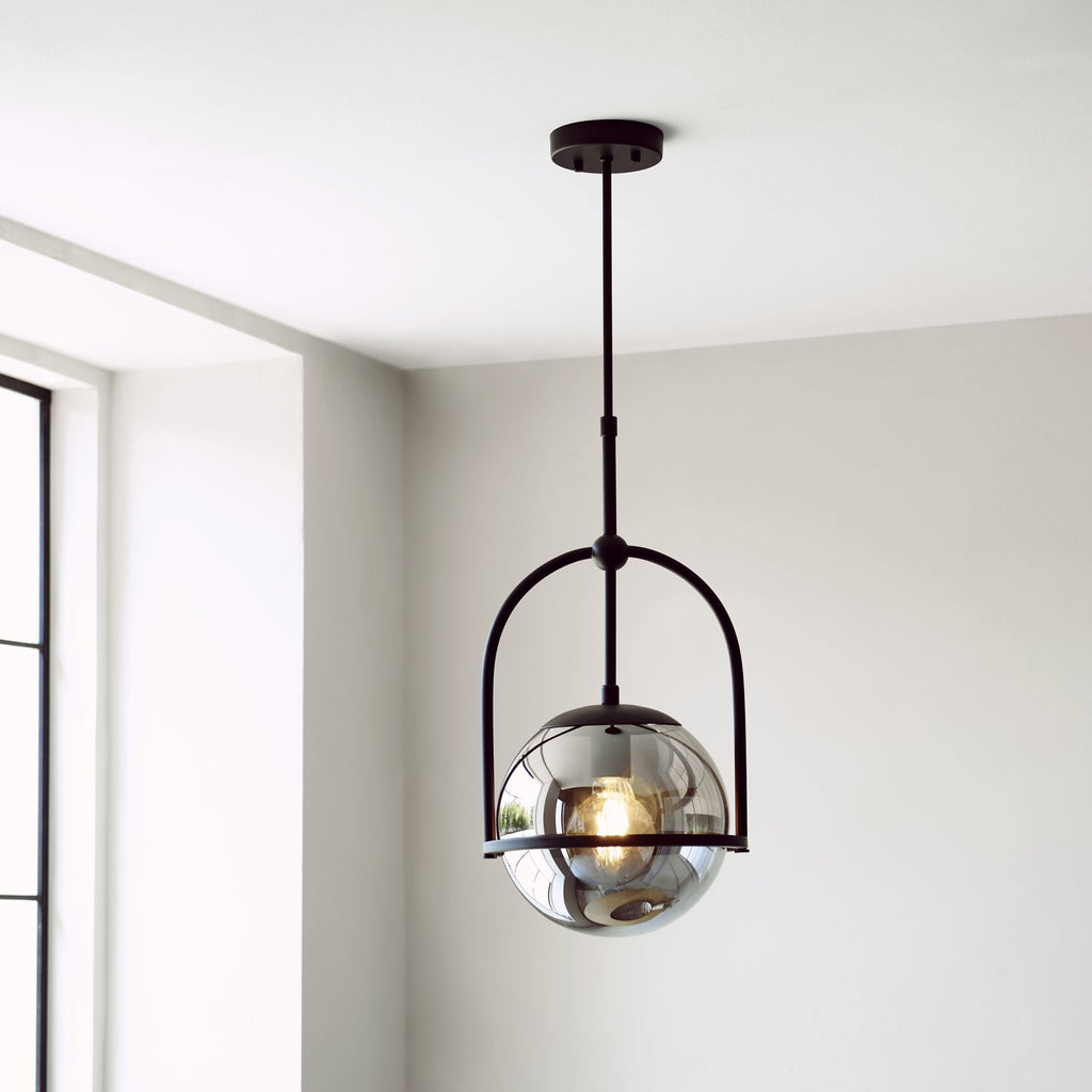 106663 Pendant 1 Light Matt Black And Smoked Mirror Glass