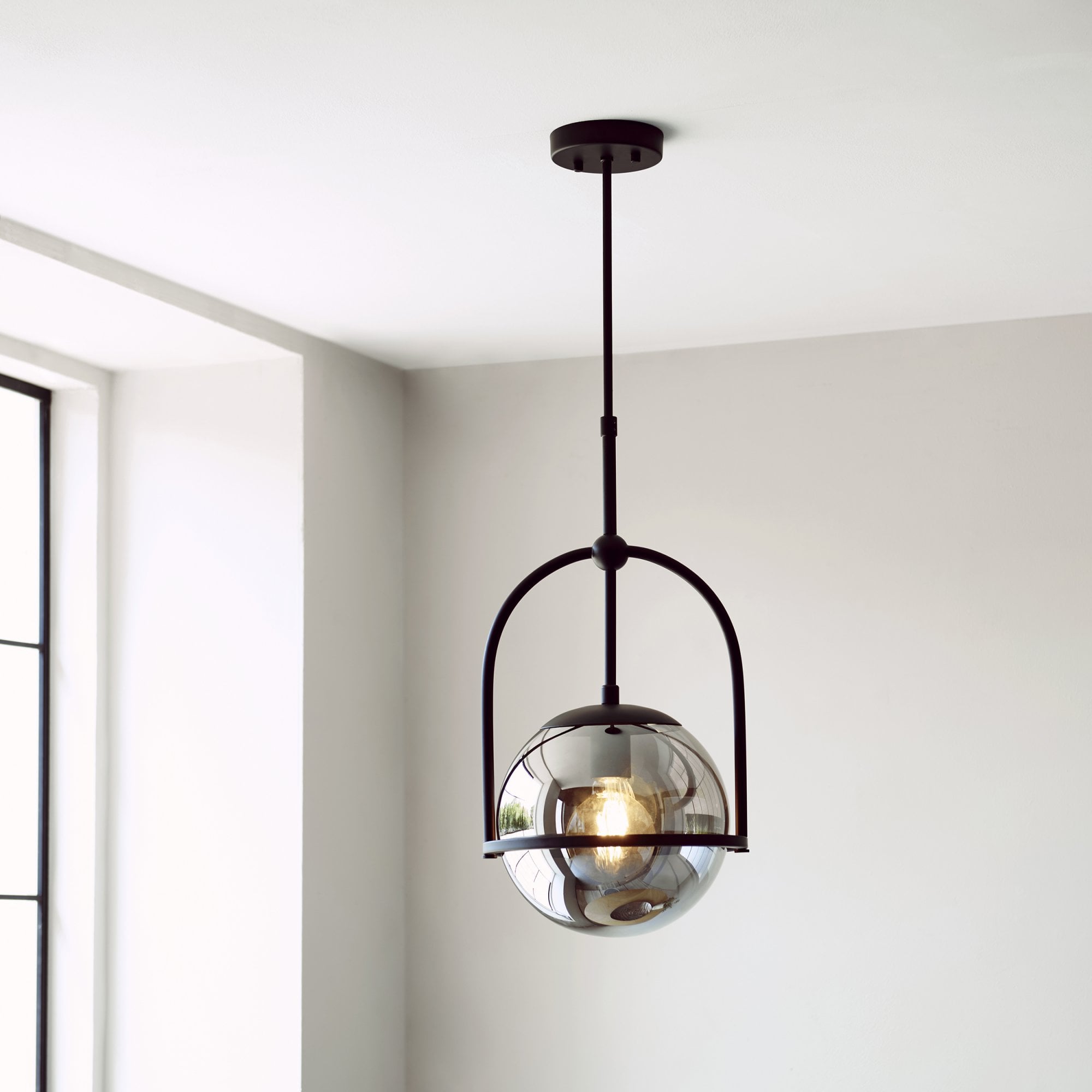 106663 Pendant 1 Light Matt Black And Smoked Mirror Glass