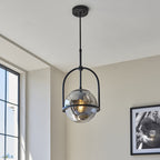 106663 Pendant 1 Light Matt Black And Smoked Mirror Glass
