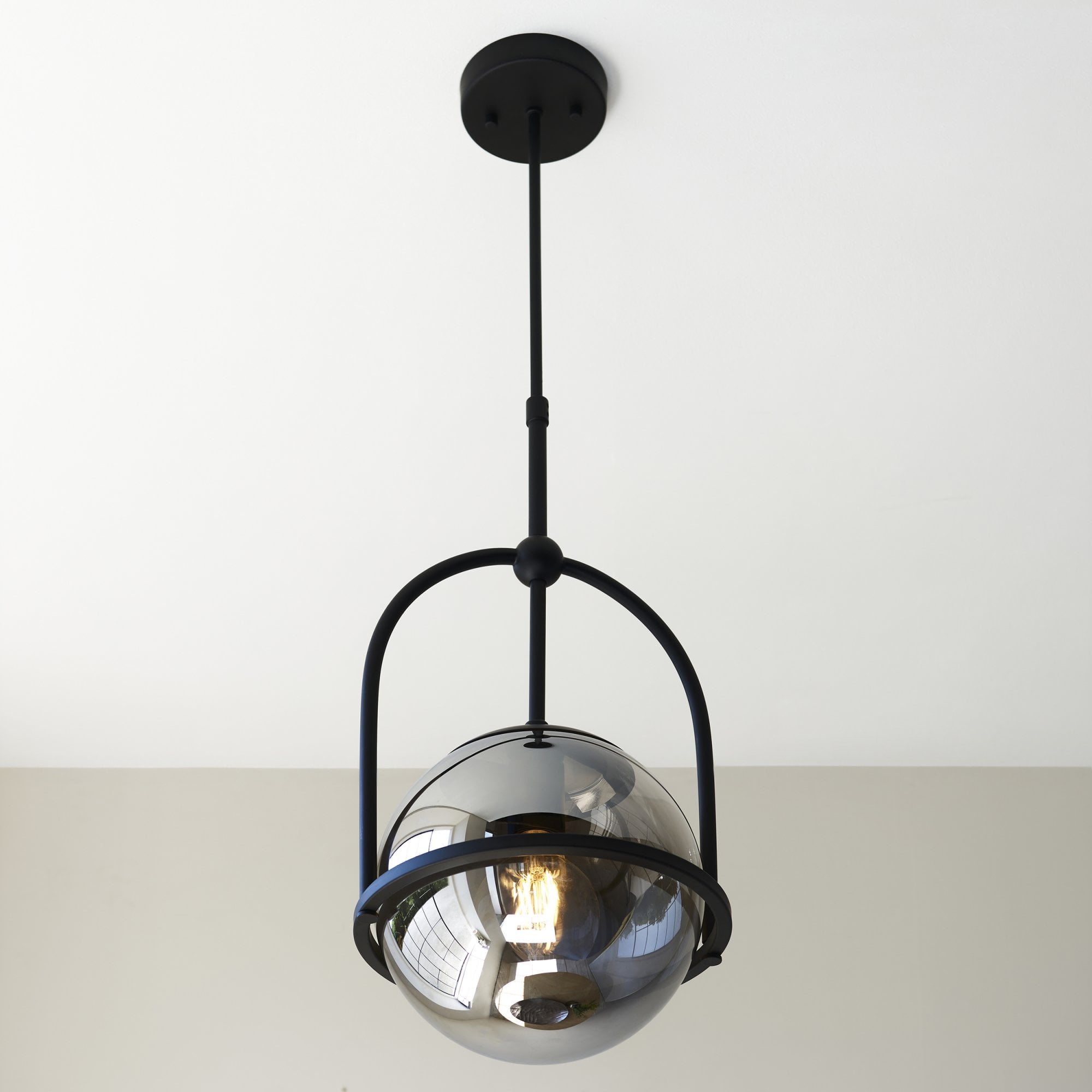 106663 Pendant 1 Light Matt Black And Smoked Mirror Glass