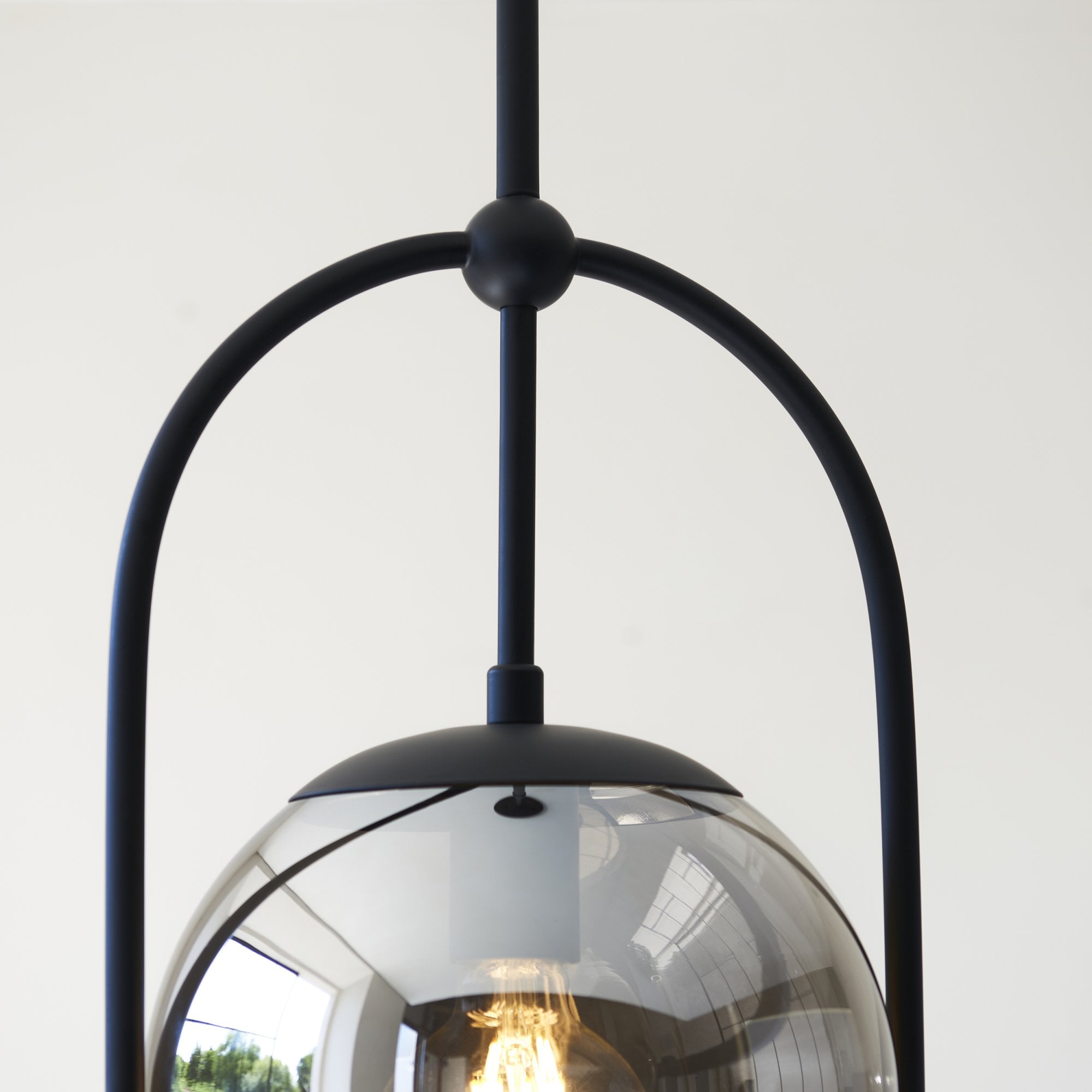106663 Pendant 1 Light Matt Black And Smoked Mirror Glass