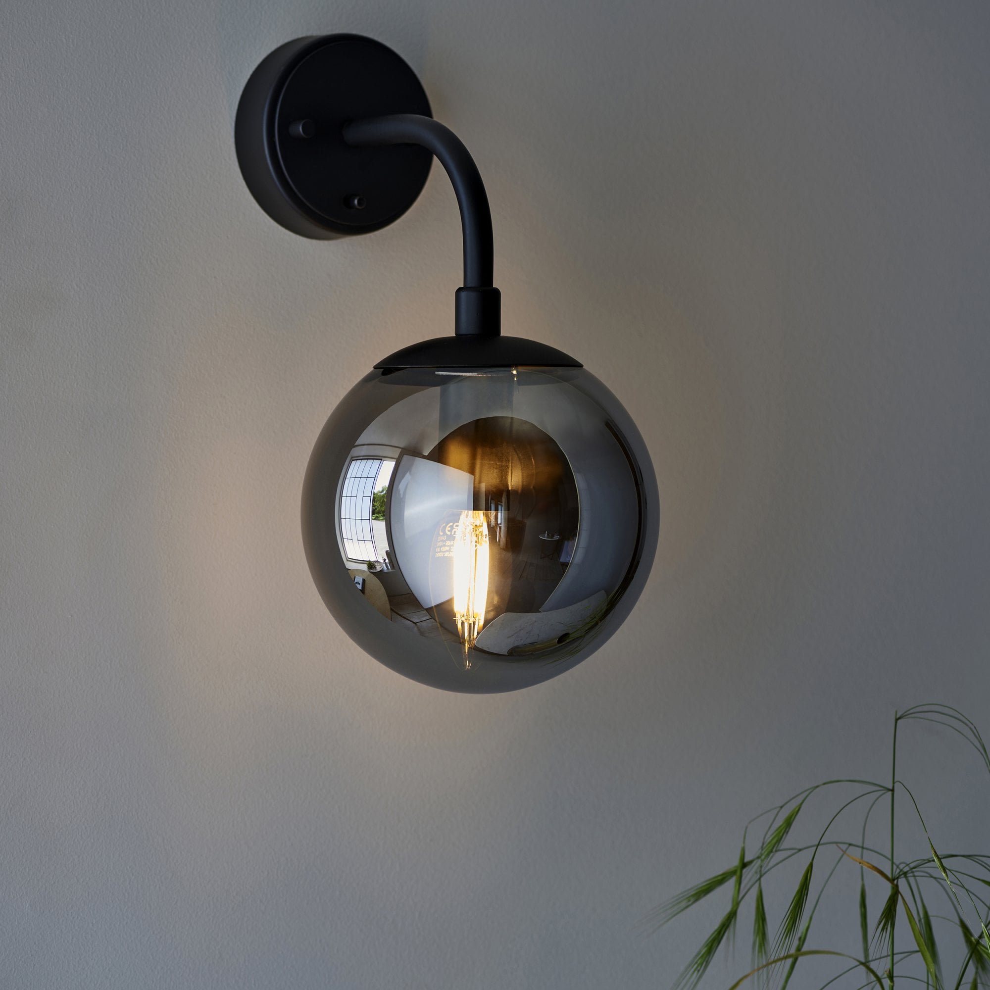 106664 Wall 1 Light Matt Black And Smoked Mirror Glass