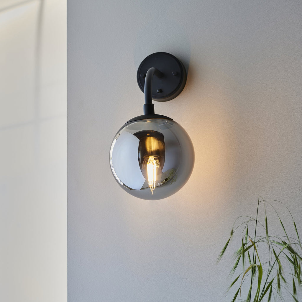 106664 Wall 1 Light Matt Black And Smoked Mirror Glass
