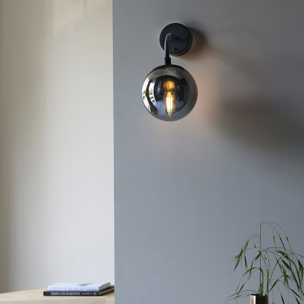 106664 Wall 1 Light Matt Black And Smoked Mirror Glass